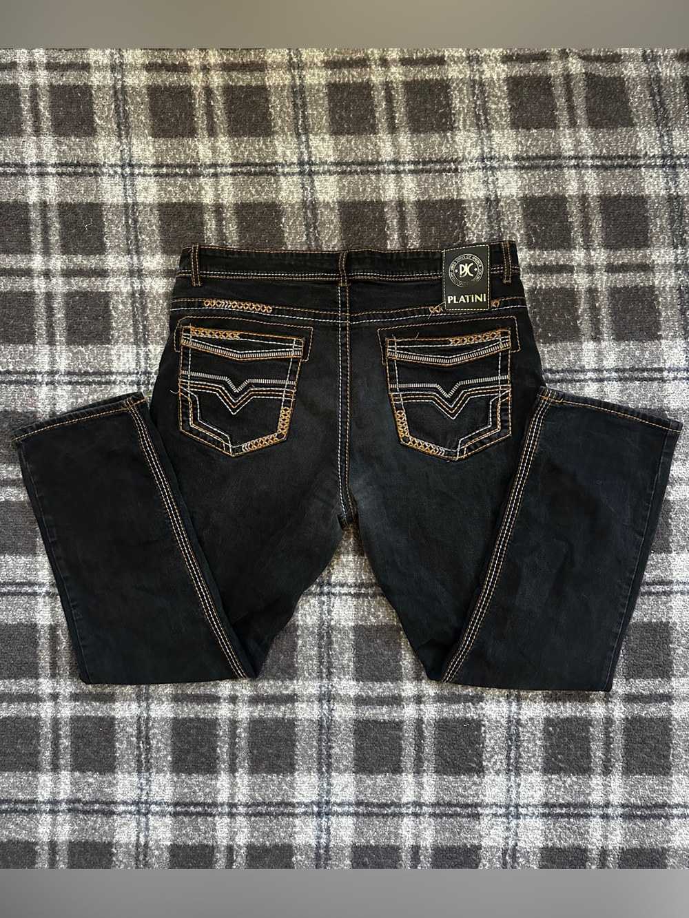 Platini Men’s Straight Jeans - Black with Contrast Stitching